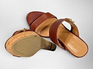 Tommy Hilfiger Women's Brown Leather Cork Wedge Sandals Size 7M